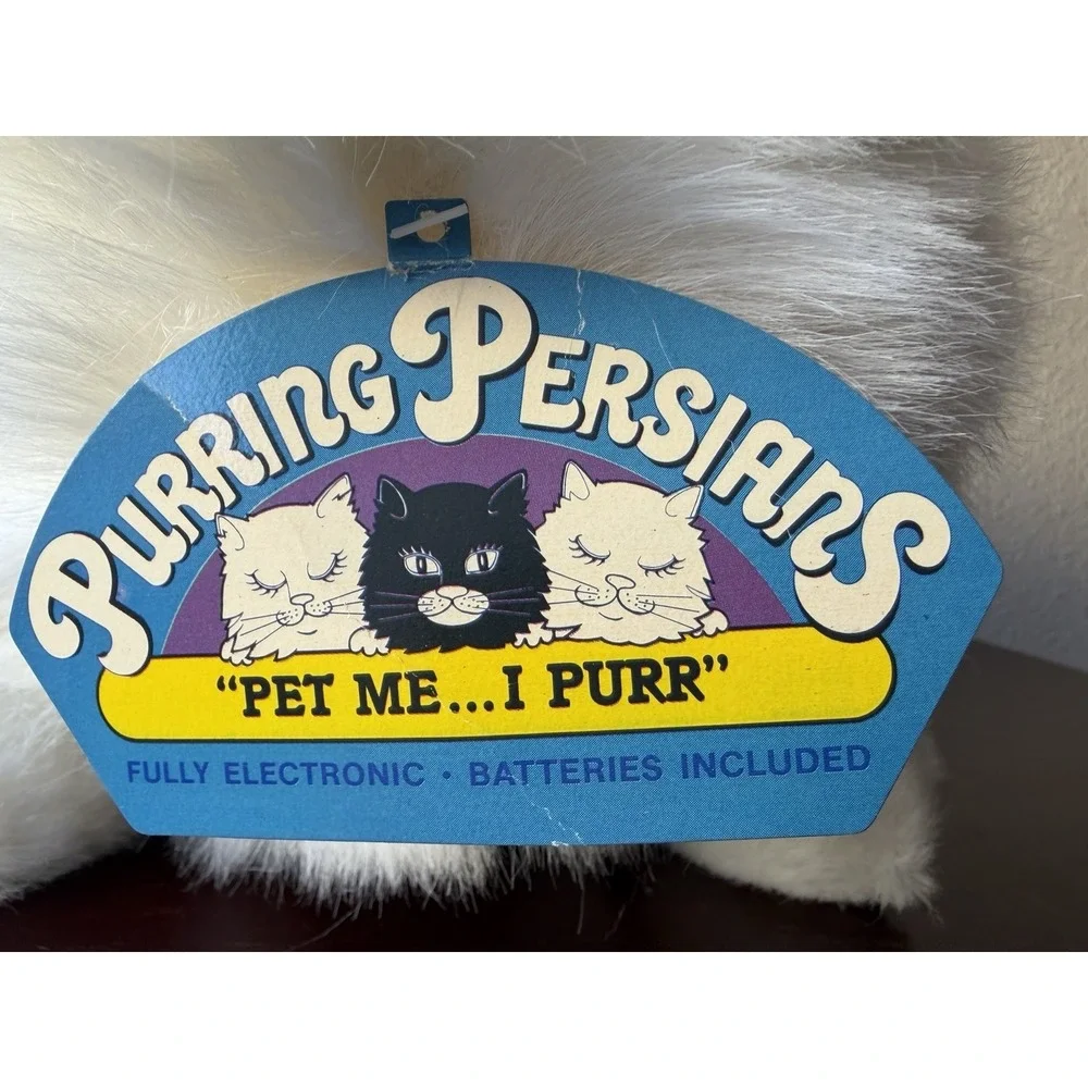 Vintage 1988 Prrrt Inc Purring Persian Cat Plush White 80s Deadstock Working NWT